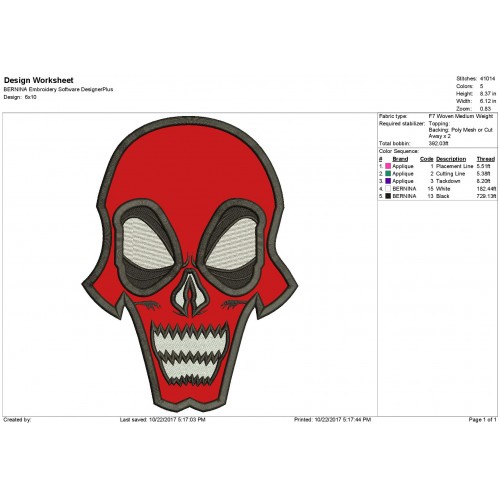 Deadpool Applique Embroidery Design