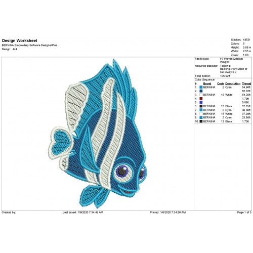 Deb Finding Nemo Fill Stitch Embroidery Design