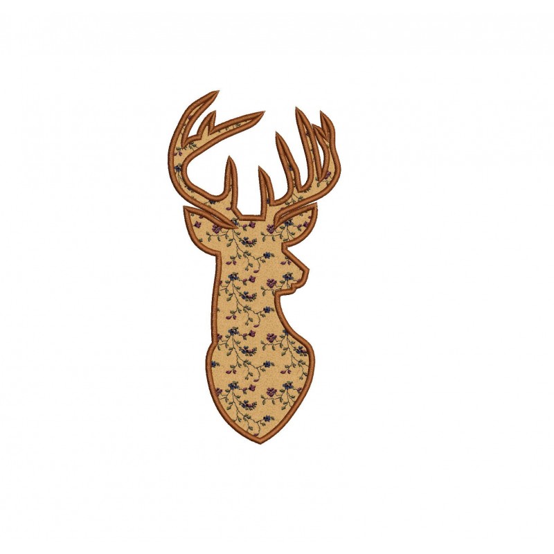 Deer Head Buck Silhouette Machine Embroidery Applique Design