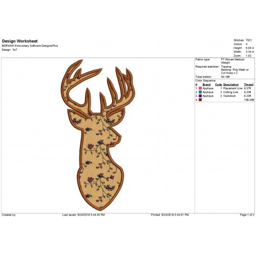 Deer Head Buck Silhouette Machine Embroidery Applique Design