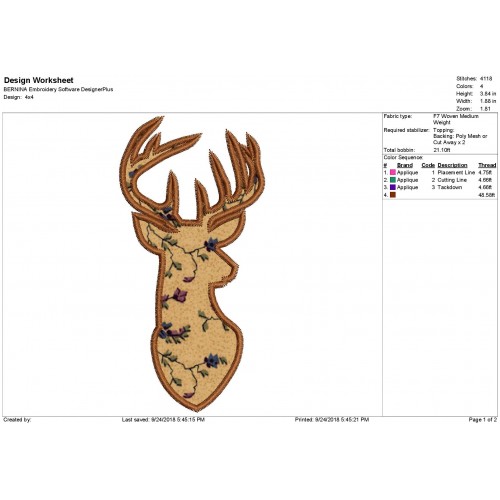 Deer Head Buck Silhouette Machine Embroidery Applique Design