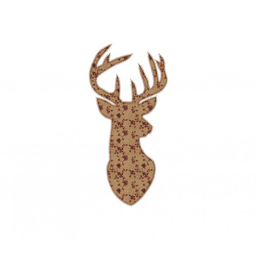 Deer Head Buck Silhouette Zig Zag Machine Applique Design