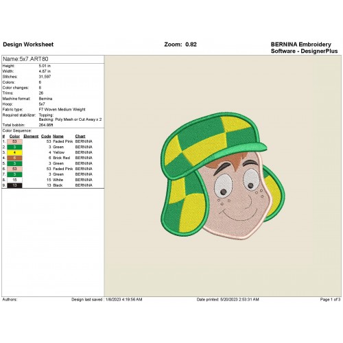 Del Ocho El Chavo Embroidery Design