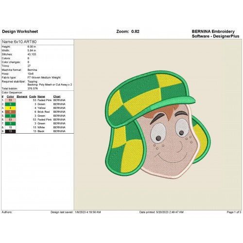 Del Ocho El Chavo Embroidery Design