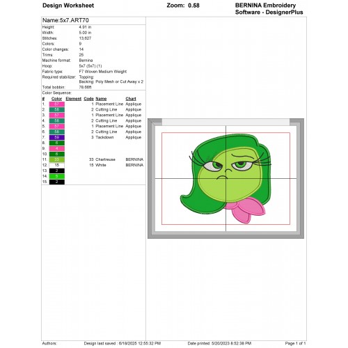 Disgust Inside Out Head Applique Design Embr