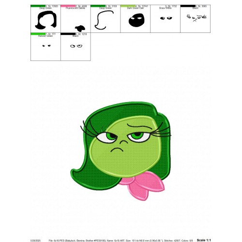 Disgust Inside Out Head Embroidery Design Embr
