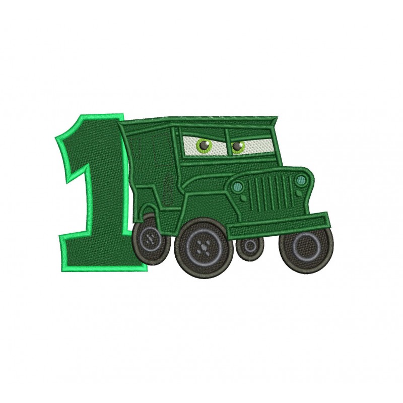 Disney Cars Sarge Race Number 1 Fill Embroidery Design