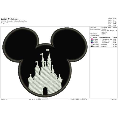 Disney Mickey Castle Applique Design