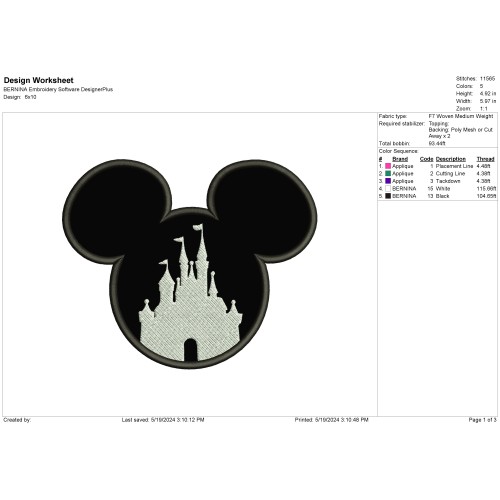 Disney Mickey Castle Applique Design