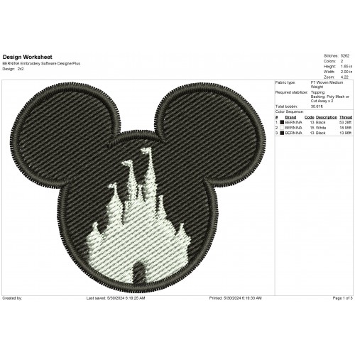 Disney Mickey Castle Embroidery Design