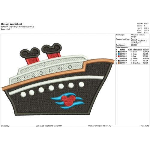 Disney Mickey Cruise Full Fill Embroidery Design