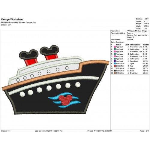 Disney Mickey Cruise Machine Applique Design