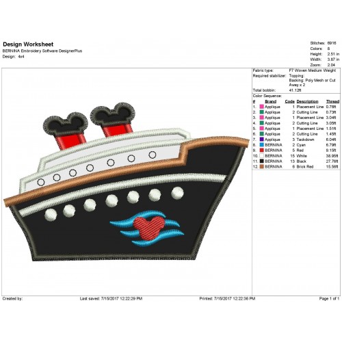 Disney Mickey Cruise Machine Applique Design