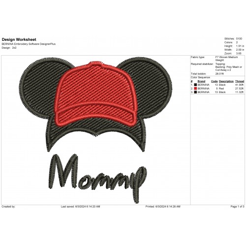 Disney Mickey - Mommy Ear Cap Embroidery Design