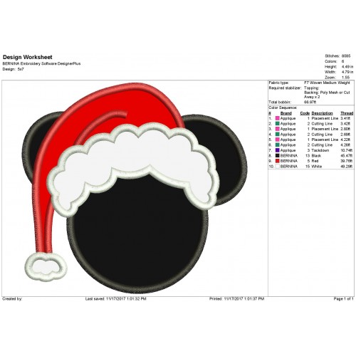 Disney Mickey Santa Christmas Mickey Santa Applique Design