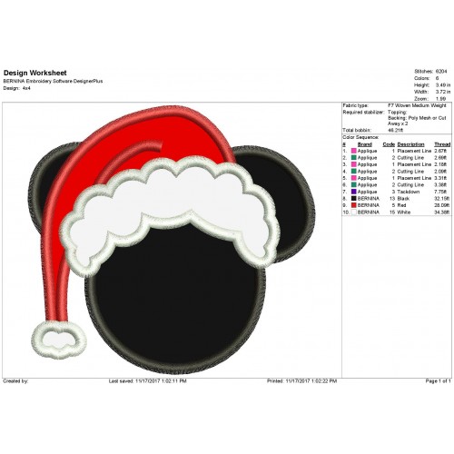 Disney Mickey Santa Christmas Mickey Santa Applique Design