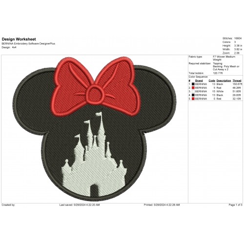 Disney Minnie Castle Embroidery Design