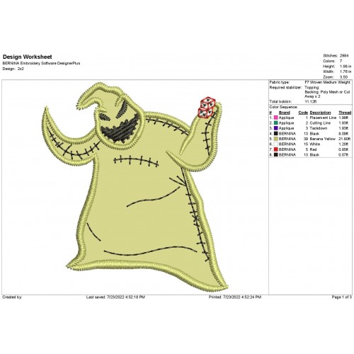 Disney Oogie Boogie Applique Design