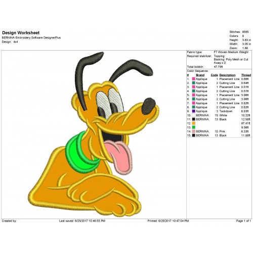 Disney Pluto Applique Design