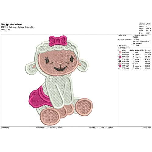 Doc McStuffins Fill Stitch Embroidery Design