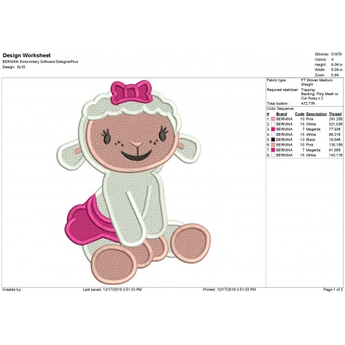 Doc McStuffins Fill Stitch Embroidery Design