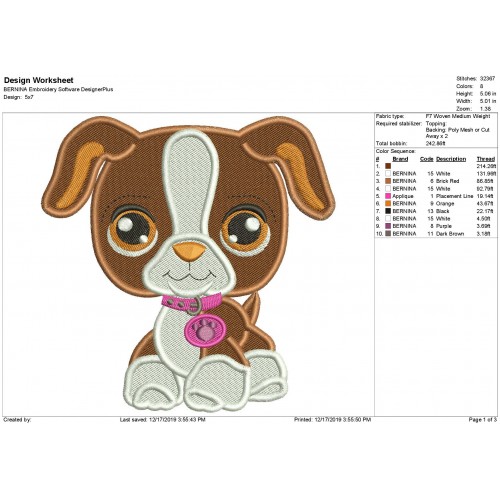 Dog Littlest Pet Shop Fill Stitch Embroidery Design
