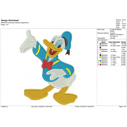 Donald Duck Embroidery Design - Donald Embroidery