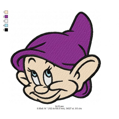 Dopey Face the Seven Dwarfs Embroidery Design