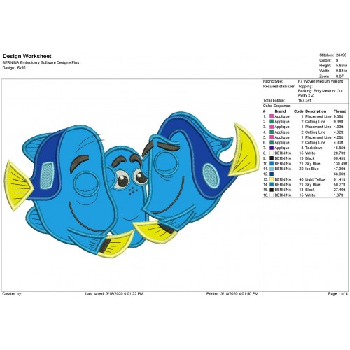 Dory Fish and Parents Applique Design