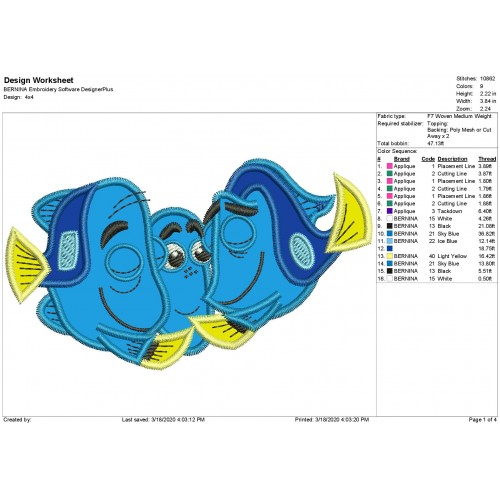 Dory Fish and Parents Applique Design