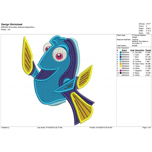 Dory From Finding Dory Embroidery Design