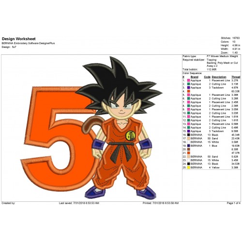 Dragon Ball Kid Goku with a Number 5 Applique Design