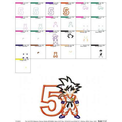 Dragon Ball Kid Goku with a Number 5 Applique Design