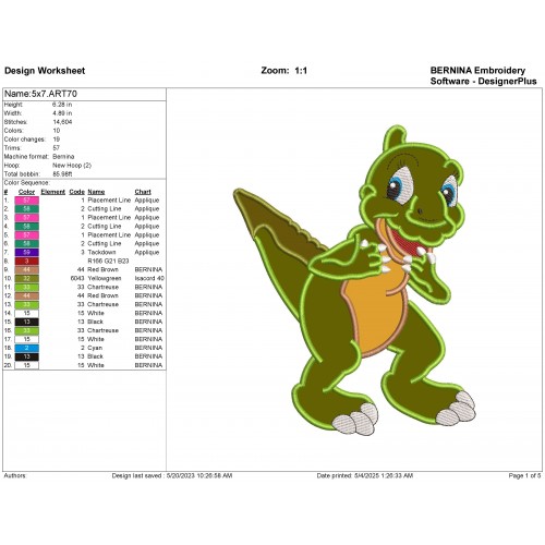 Ducky The Land Before Time Applique Design
