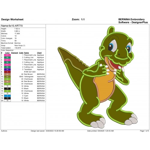 Ducky The Land Before Time Applique Design