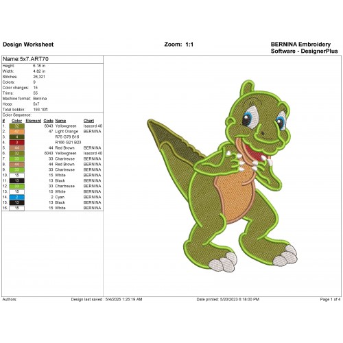 Ducky The Land Before Time Embroidery Design