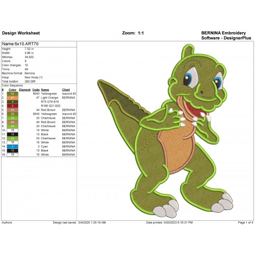 Ducky The Land Before Time Embroidery Design