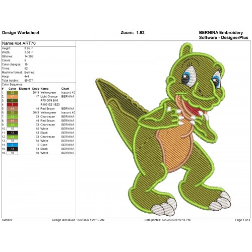 Ducky The Land Before Time Embroidery Design