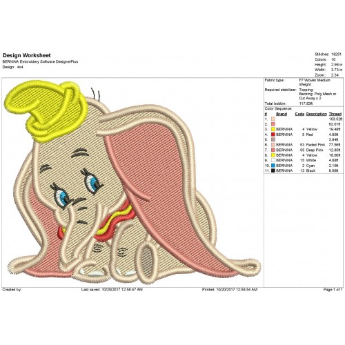 Dumbo Filled Embroidery Design Elephant Dumbo Disney