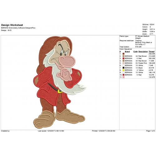 Dwarf Snow White Embroidery Design