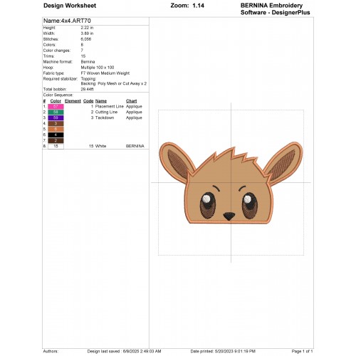 Eevee Peeker Pokemon Applique Design Embr