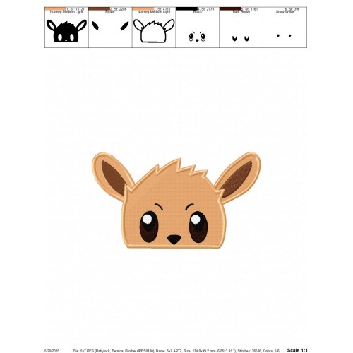 Eevee Peeker Pokemon Embroidery Design Embr