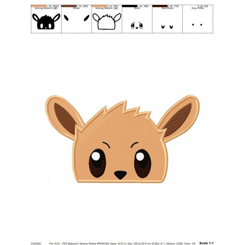 Eevee Peeker Pokemon Embroidery Design Embr