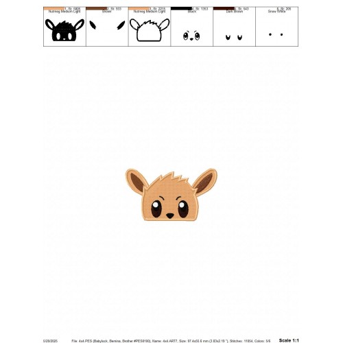 Eevee Peeker Pokemon Embroidery Design Embr