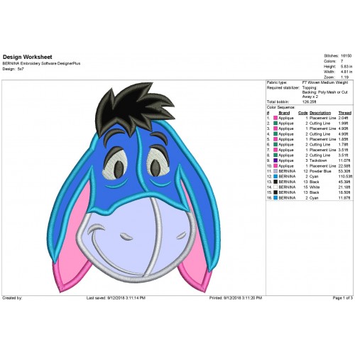 Eeyore Disney Applique Design