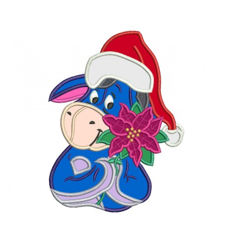 Eeyore Holding a Poinsettia in a Christmas Applique Design