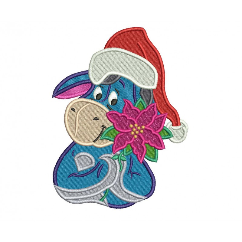 Eeyore Holding a Poinsettia in a Christmas Embroidery Design