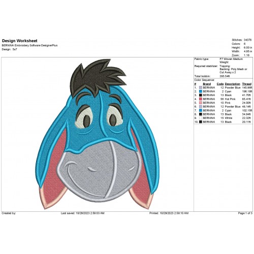 Eeyore The Donkey Winnie the Pooh Embroidery Design