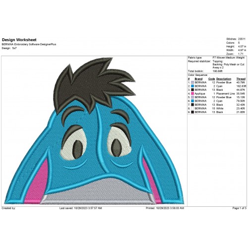 Eeyore Winnie the Pooh Peeker Embroidery Design