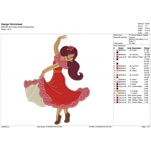 Elena Disney Princess Filled Stitch Embroidery Design